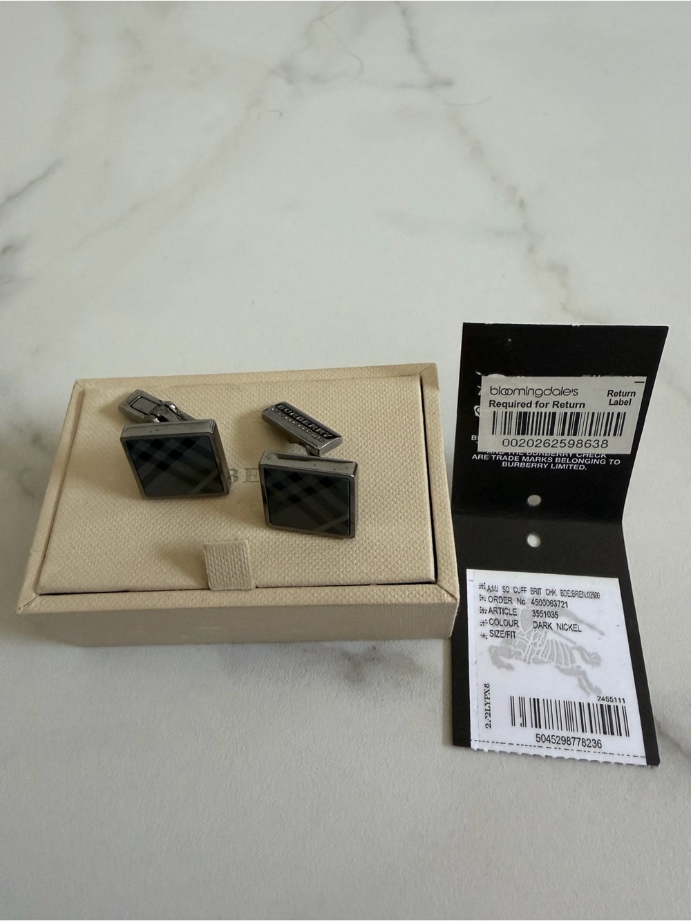 Authentic Burberry Men’s Cufflinks Dark Nickel Check Plaid  W/ Original Box EUC